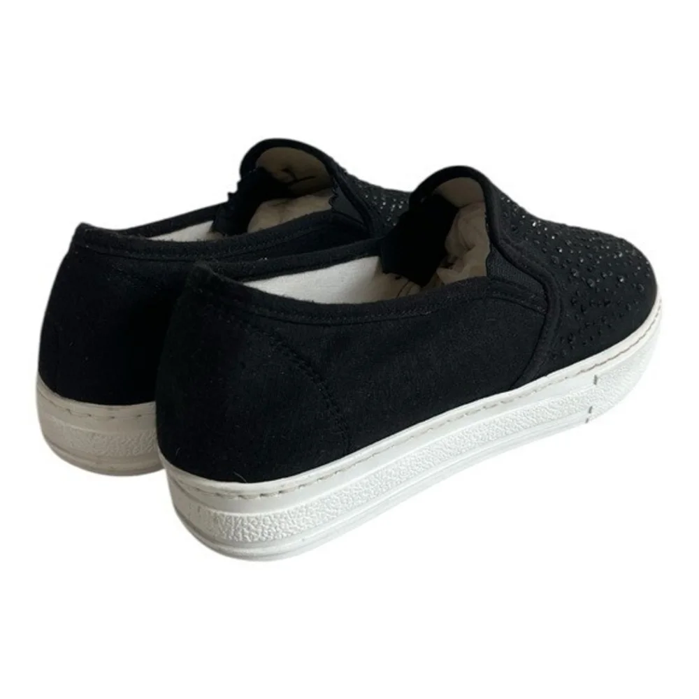 Just Lida Black Canvas Rhinestone Studded Slip-On Loafers Flats US 8.5
